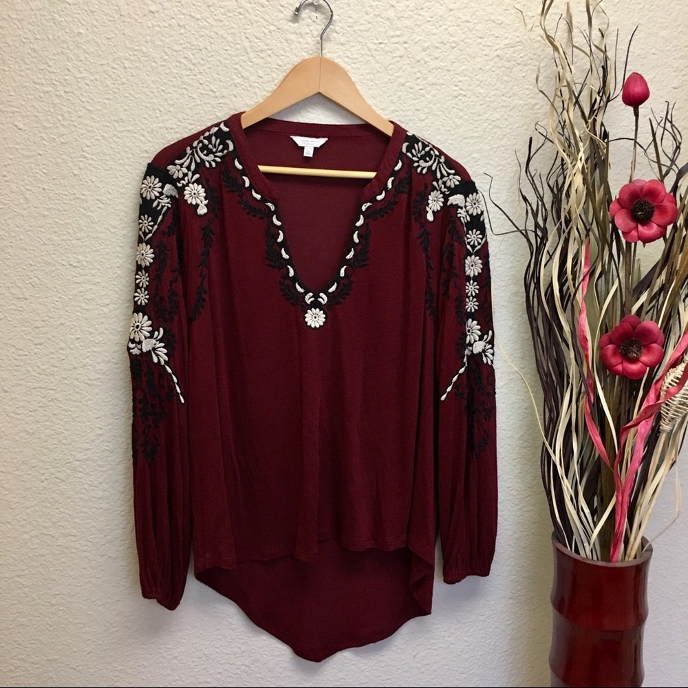 Lucky Brand top with floral embroidery